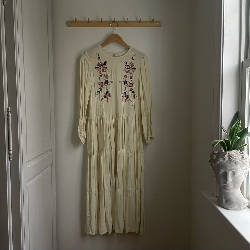 Urban Outfitters Cream Floral Long Sleeve Dress